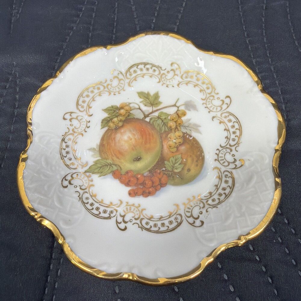 Royal Bavaria Germany Fruit Motif Gold Trim Scalloped Porcelain Dish 5"